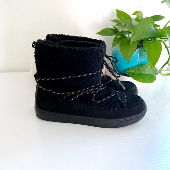 Old Navy | Faux Fur Suede Lined Sherpa Boots Blackjack Black Winter New Size 7 - Picture 6 of 13